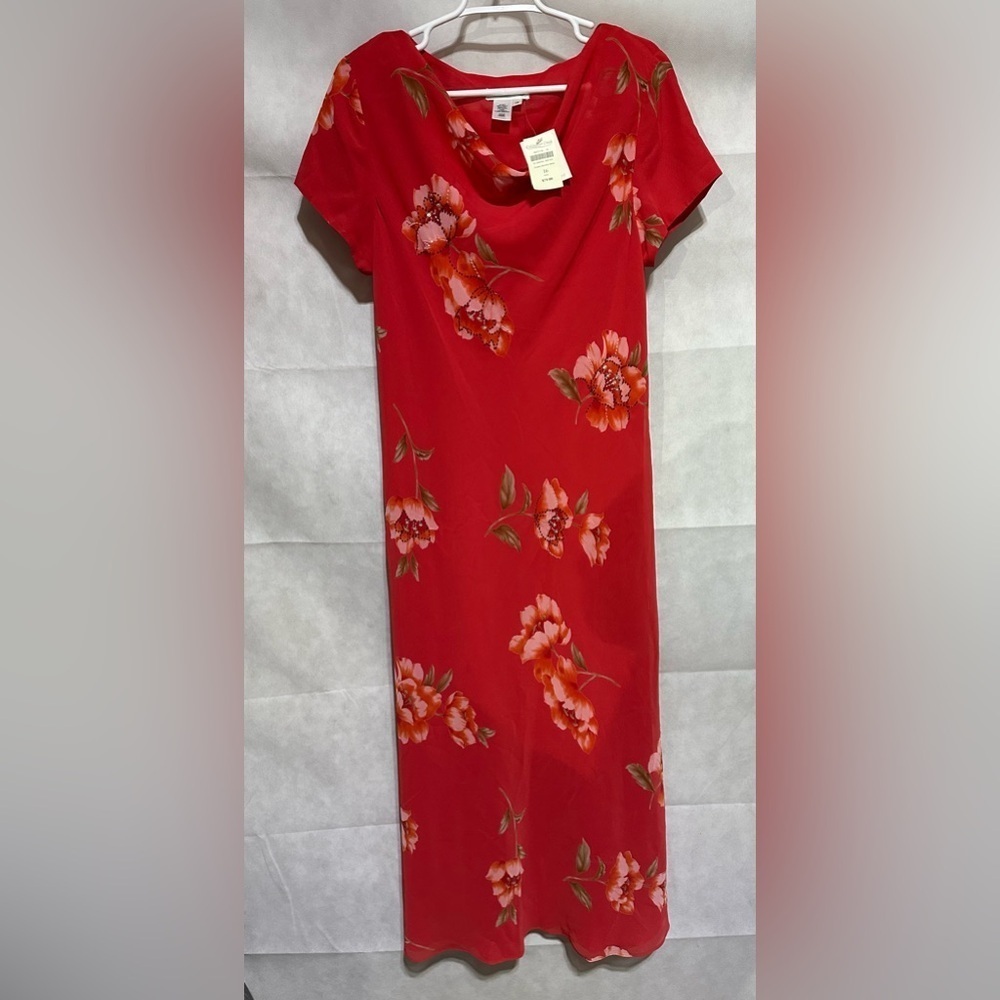 VTG Coldwater Creek Fairy Whimsy 90s Beaded Floral Silk Maxi Dress 16 Cowl Neck